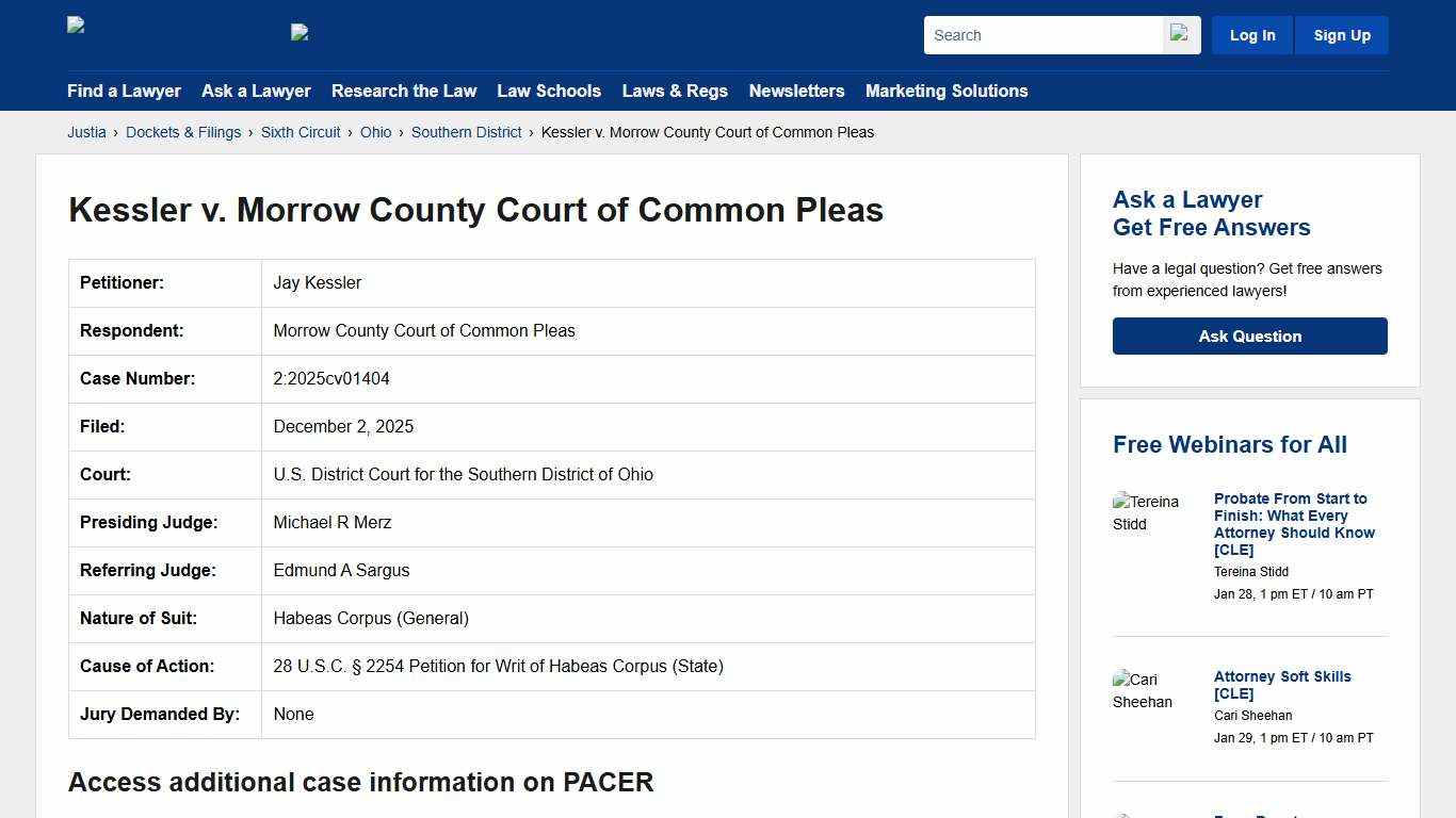 Kessler v. Morrow County Court of Common Pleas 2:2025cv01404 U.S. District Court for the Southern District of Ohio Justia