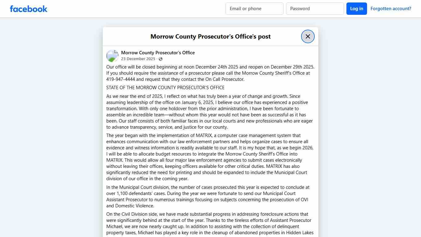 Our office will be... - Morrow County Prosecutor's Office Facebook